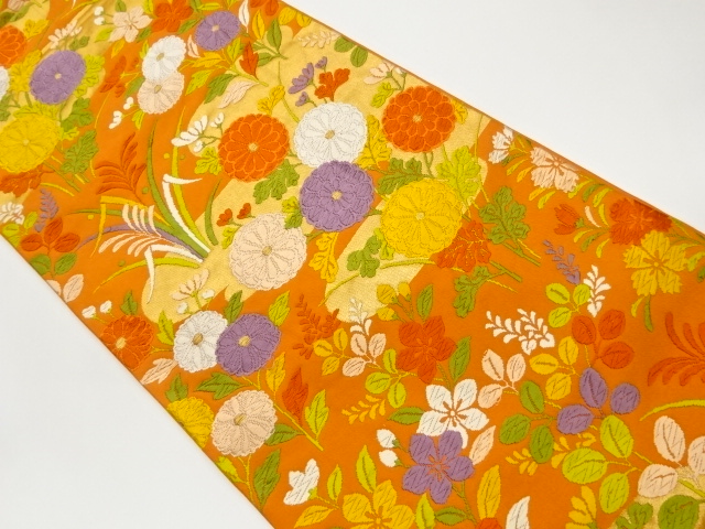 唐織秋草にヱ霞模様織出し袋帯